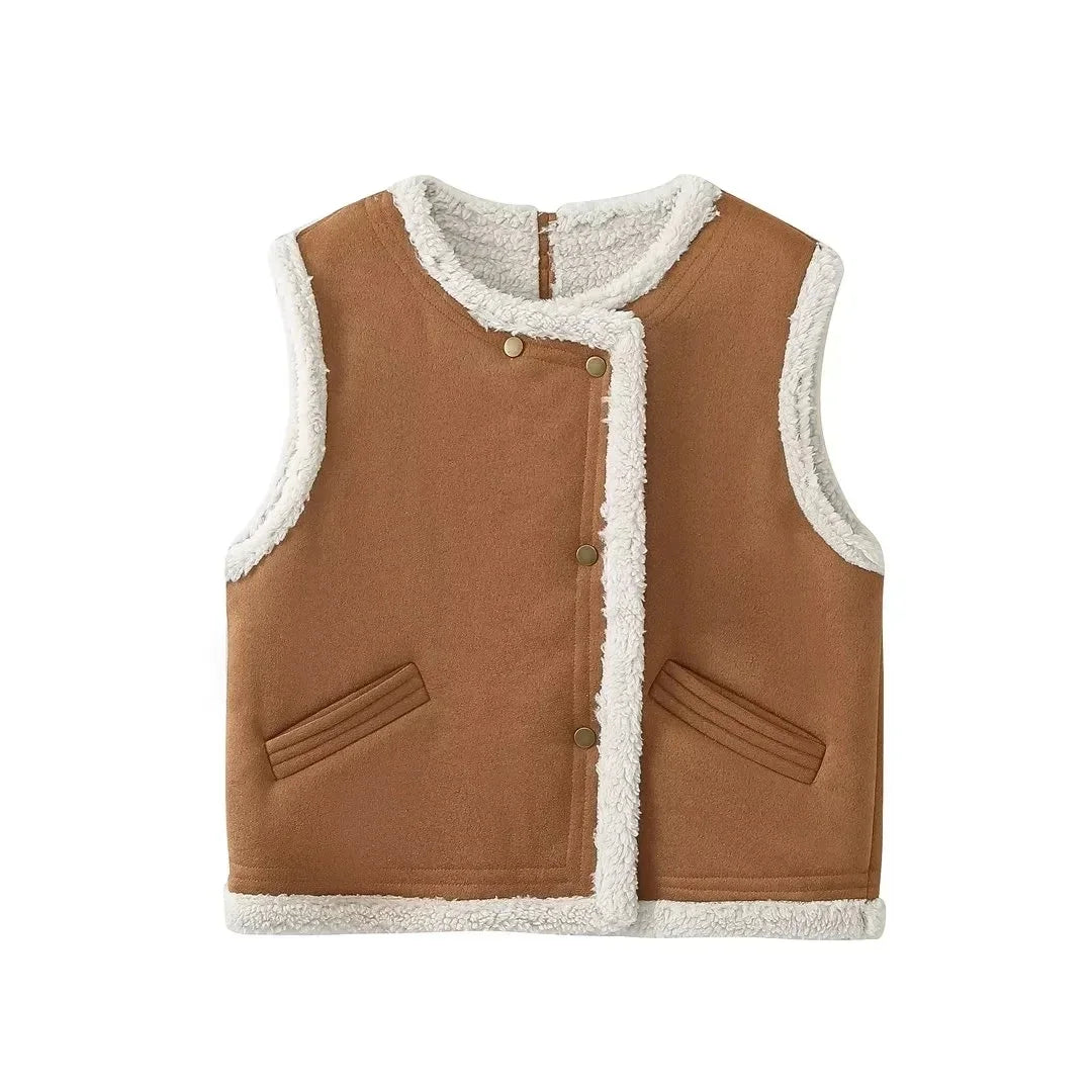 Faux Suede Shearling Fur Gilet Waistcoat