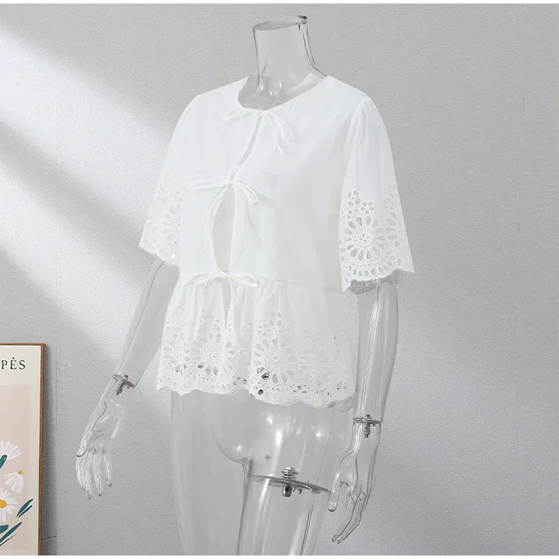 Broderie Anglaise Blouse with Ties