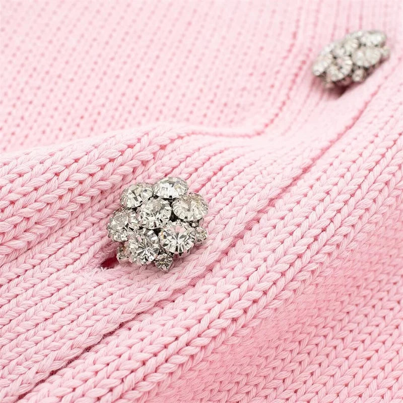 Pink Knit Cardigan Top with Rhinestone