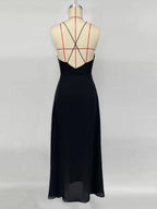 Deep V Flower Apliqué Sheer Dress