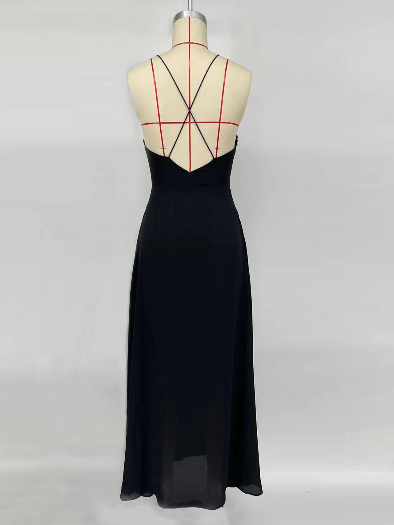 Deep V Flower Apliqué Sheer Dress