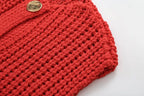 Red Knit Gilet with Gold Buttons