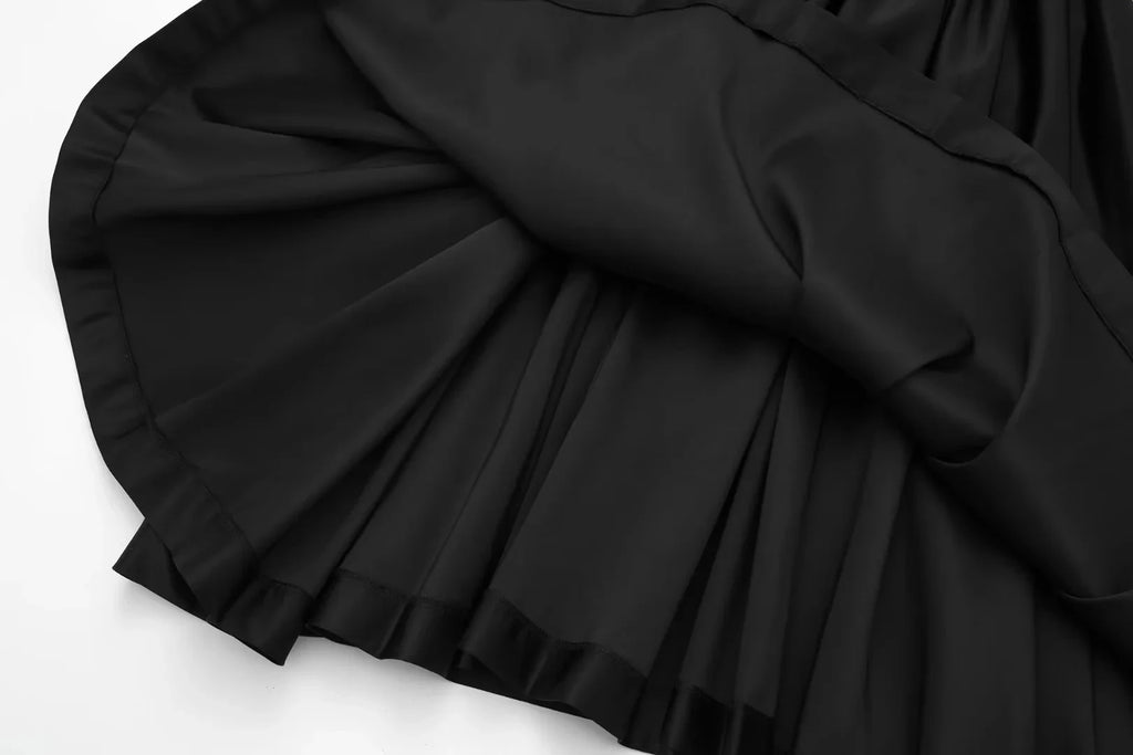 Jersey and Satin Drop Waist Black Vest Dress