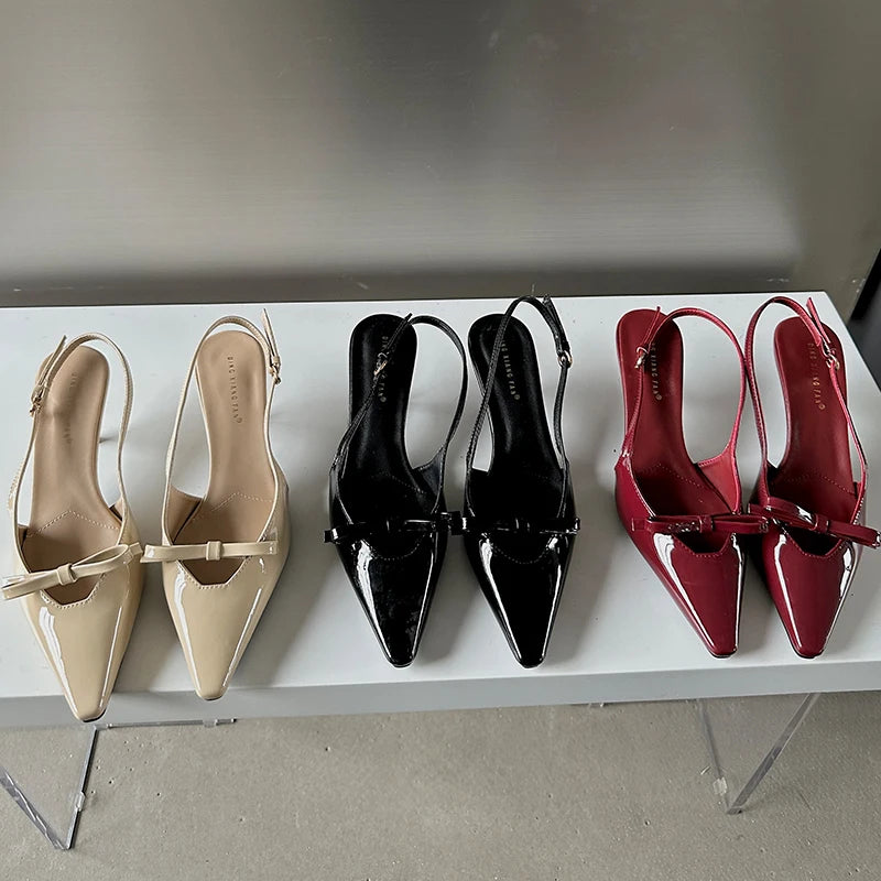 Patent Faux Leather Kitten Heel Slingback Shoes