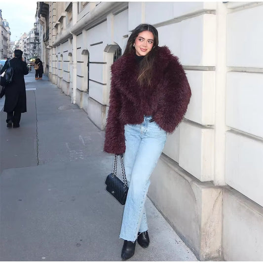 Burgundy Faux Fur Short Coat