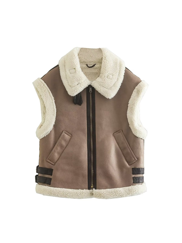 Faux Suede Fur Gilet Aviator Waistcoat