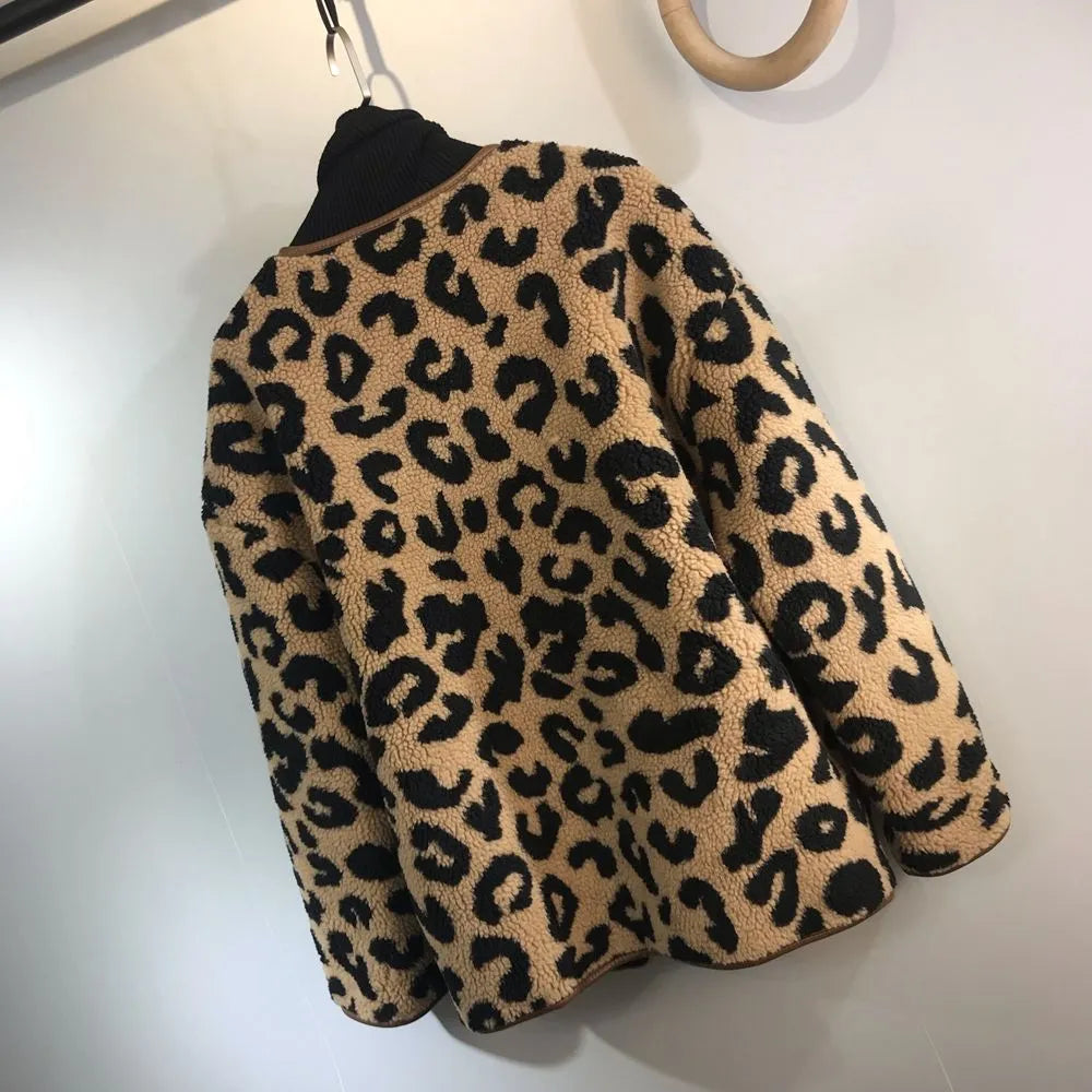 Leopard Print Fleece Oversized Jacket Coat