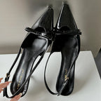 Patent Faux Leather Kitten Heel Slingback Shoes