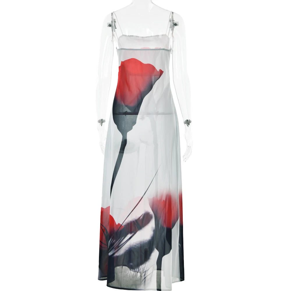 Tulip Print Chiffon Slip Dress