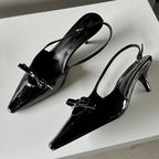 Patent Faux Leather Kitten Heel Slingback Shoes