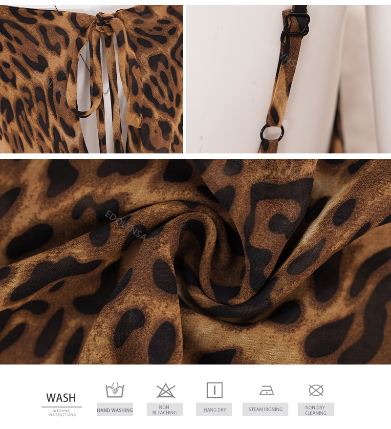 Leopard Cowl Neck Chiffon Sheer Maxi Long Sexy Dress