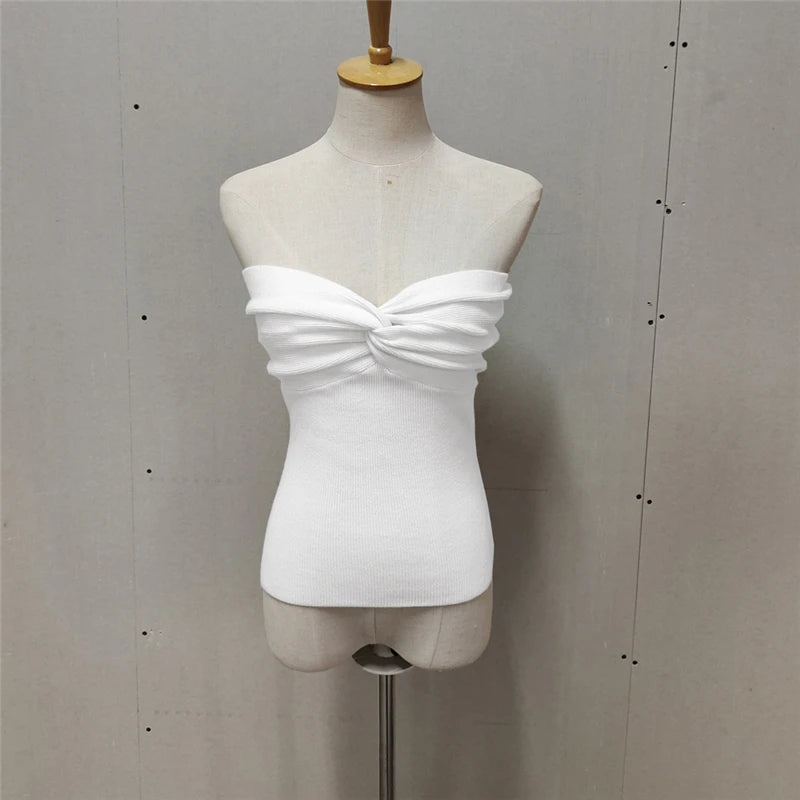 Knit Knot Strapless Bustier Top