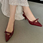Patent Faux Leather Kitten Heel Slingback Shoes