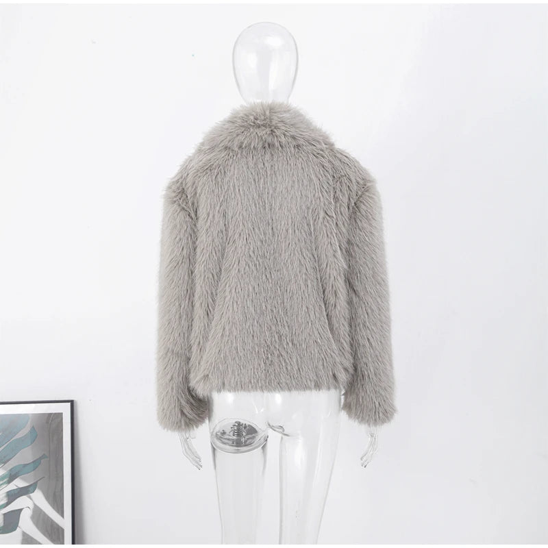 Faux Fur Long Hair Single-Breasted Short Jacket