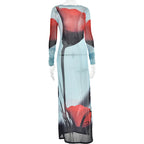 Tulip Printed See Through Mesh Dress