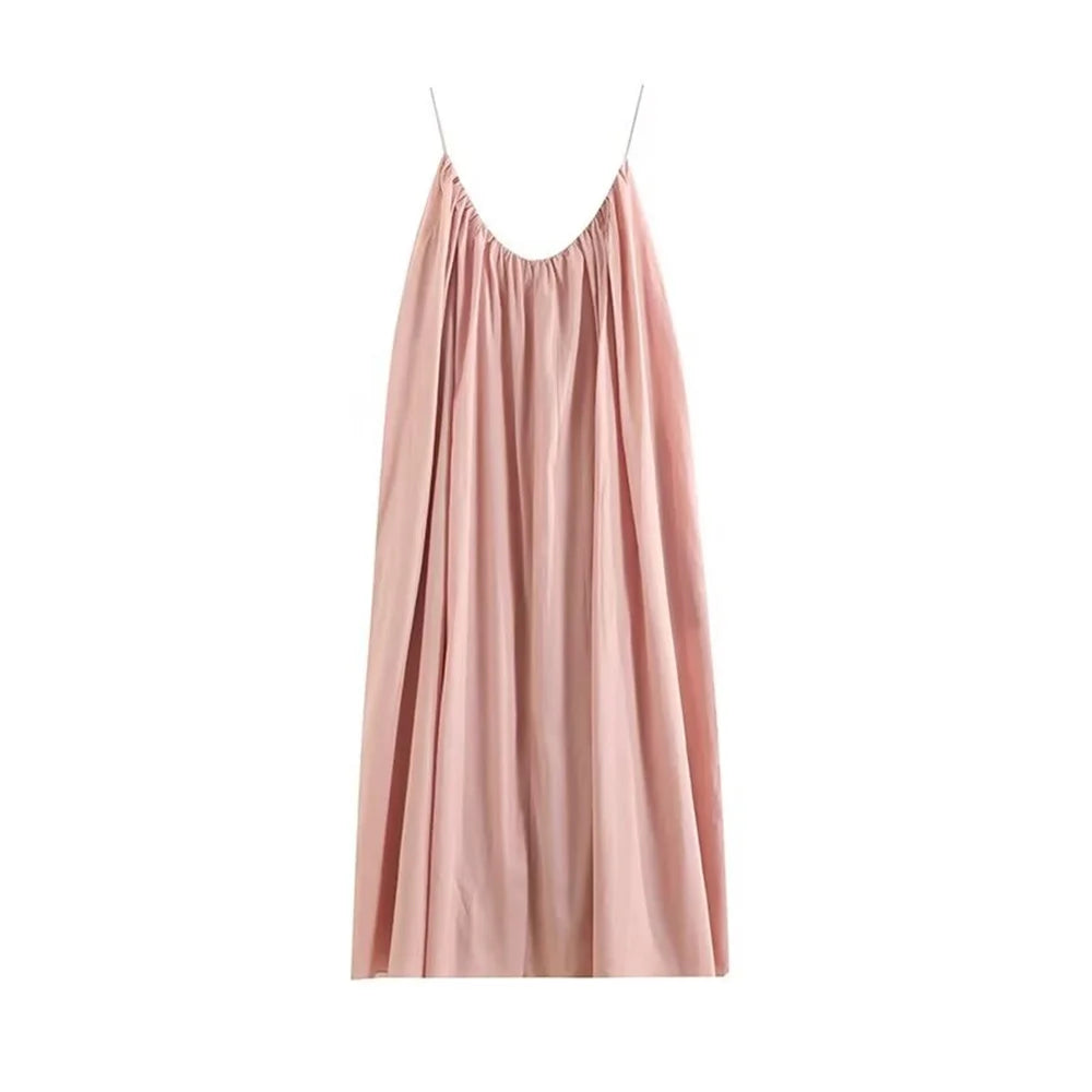 Pink Low Back Summer Beach Maxi Dress