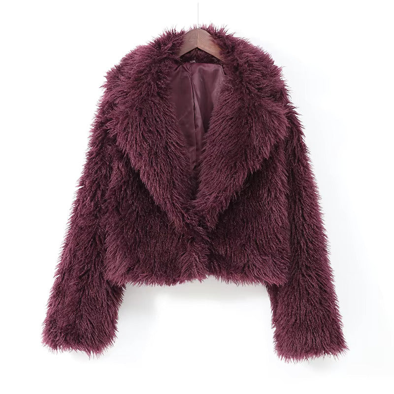 Burgundy Faux Fur Short Coat