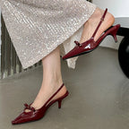 Patent Faux Leather Kitten Heel Slingback Shoes