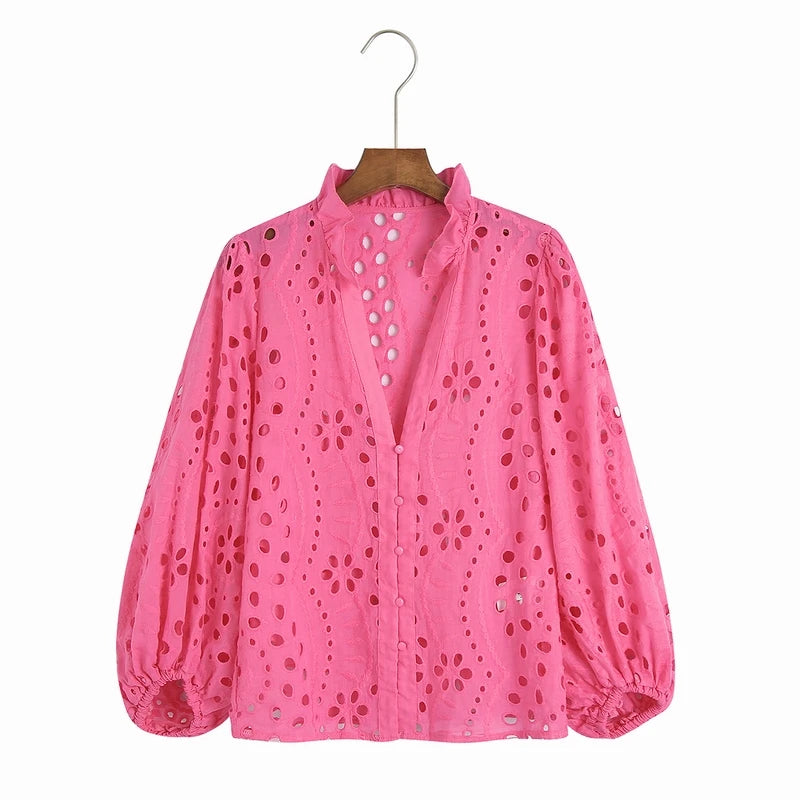 Broderie Anglaise Balloon Sleeves Blouse