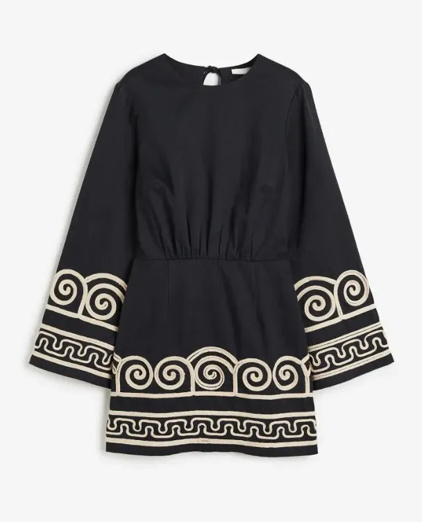 Bell Embroidered Sleeve Mini Dress