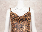Leopard Cowl Neck Chiffon Sheer Maxi Long Sexy Dress