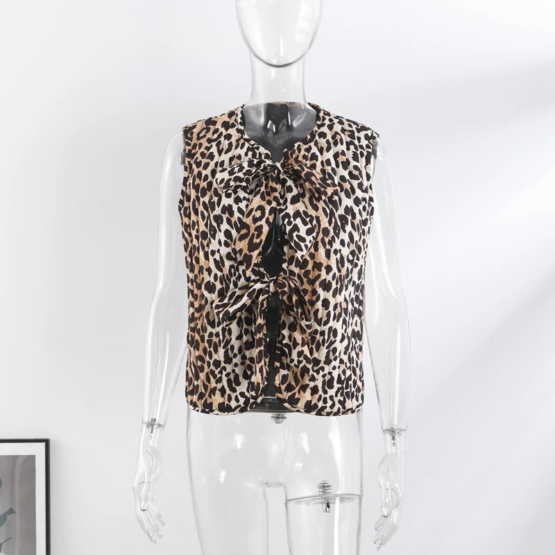 Leopard Print Gilet with Ties