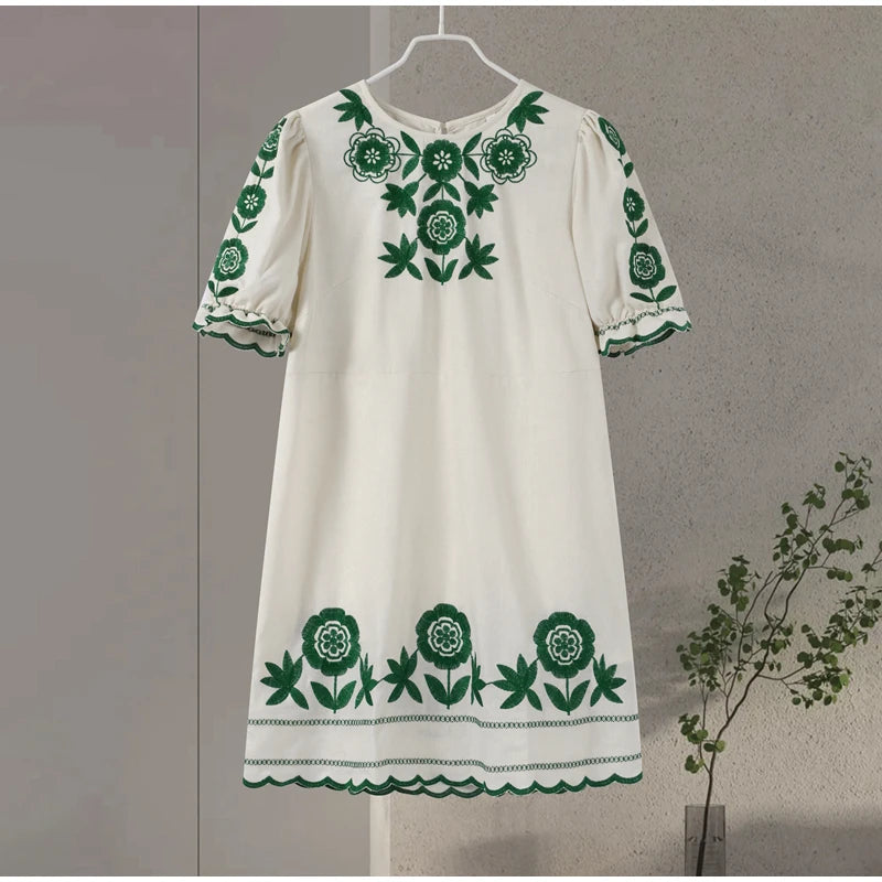 Embroidered Short Sleeves Mini Dress