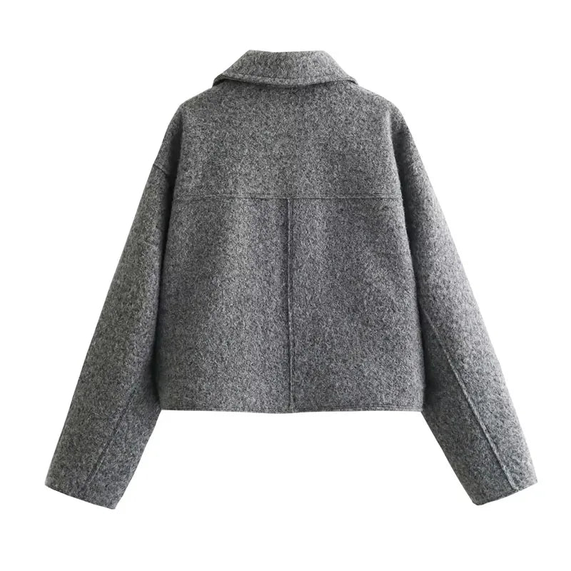 Cropped Wool Blend Jacket Coat with Front Pockets