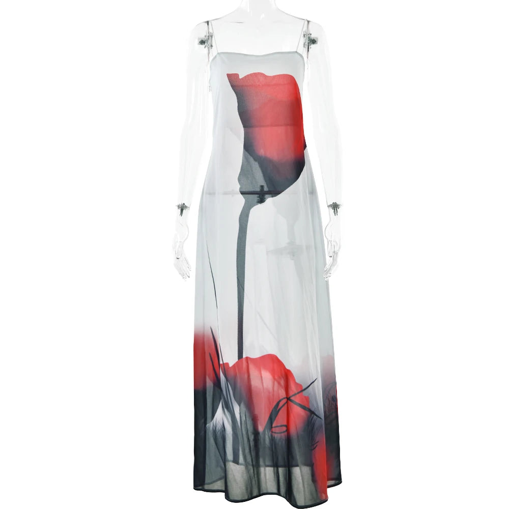 Tulip Print Chiffon Slip Dress