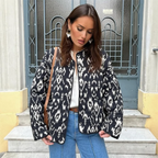 Black Print Quilted Boho Jacket