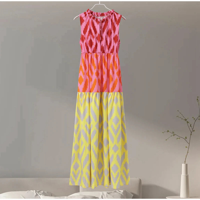 Abstract Colorful Tiered Dress