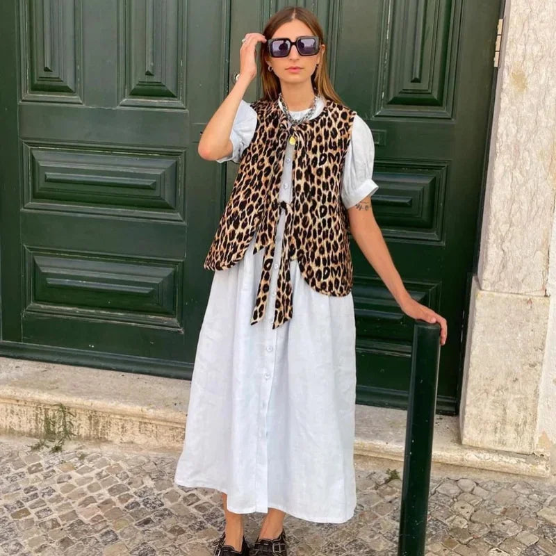 Leopard Print Gilet with Ties