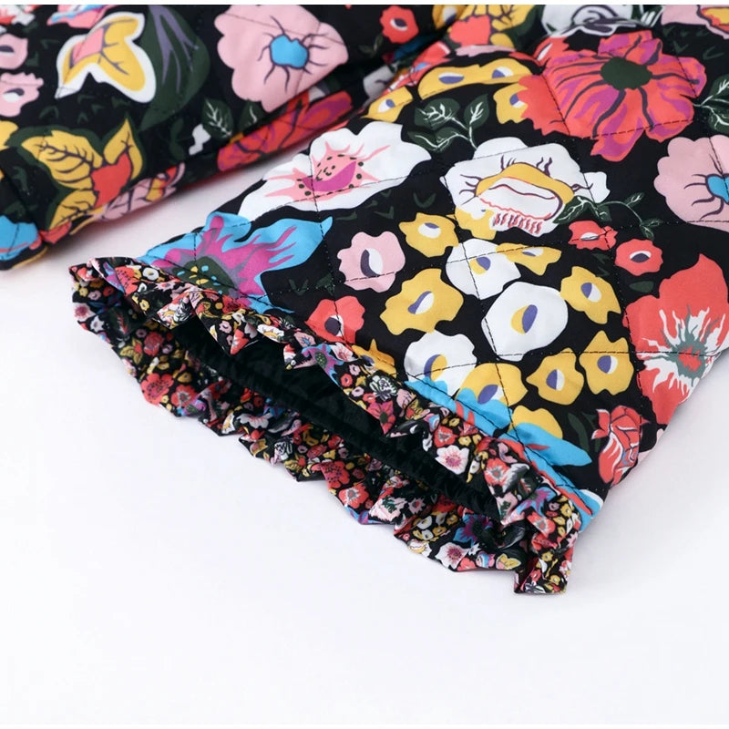 Floral Quilted Kimono Faux Shearling Jacket