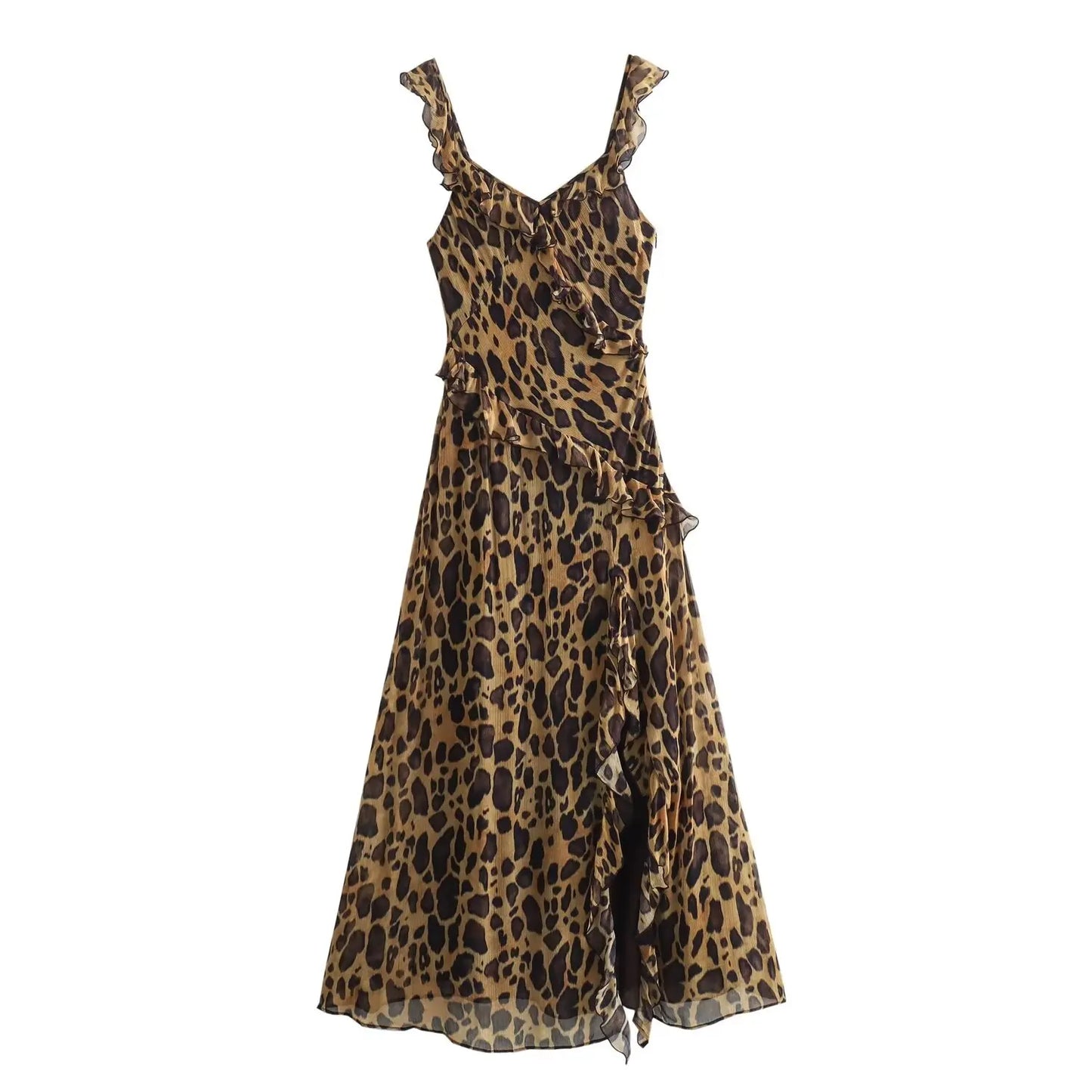 Ruffled Animal Print Long Dress