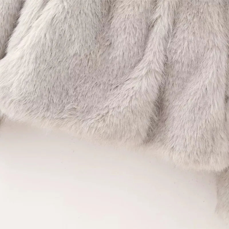 Faux Fur Long Hair Single-Breasted Short Jacket