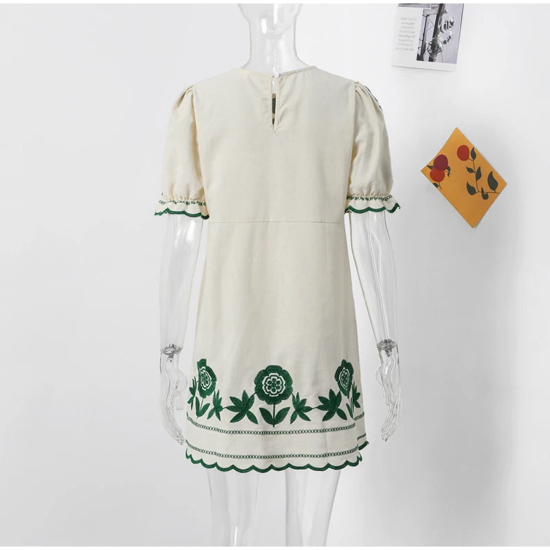 Embroidered Short Sleeves Mini Dress