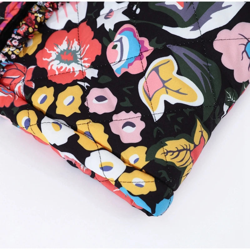 Floral Quilted Kimono Faux Shearling Jacket