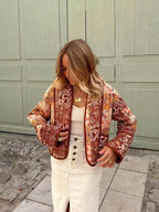 Quilted Warm Florals Patchwork Print Boho Jacket