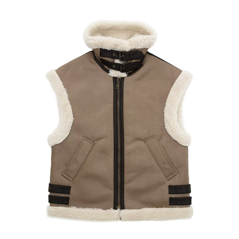 Faux Suede Fur Gilet Aviator Waistcoat