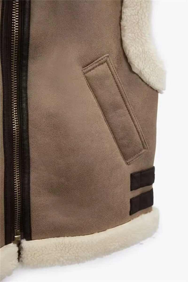 Faux Suede Fur Gilet Aviator Waistcoat