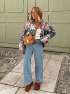 Quilted Warm Florals Patchwork Print Boho Jacket