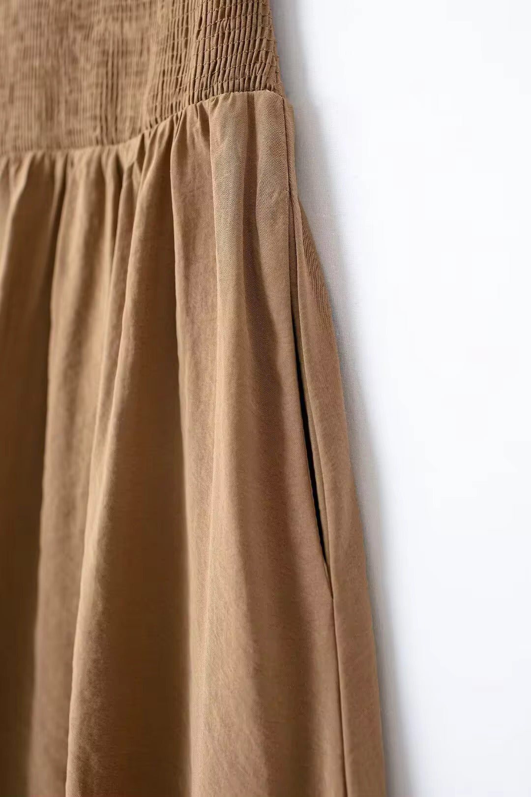 Brown Smock Low Back Midi Dress