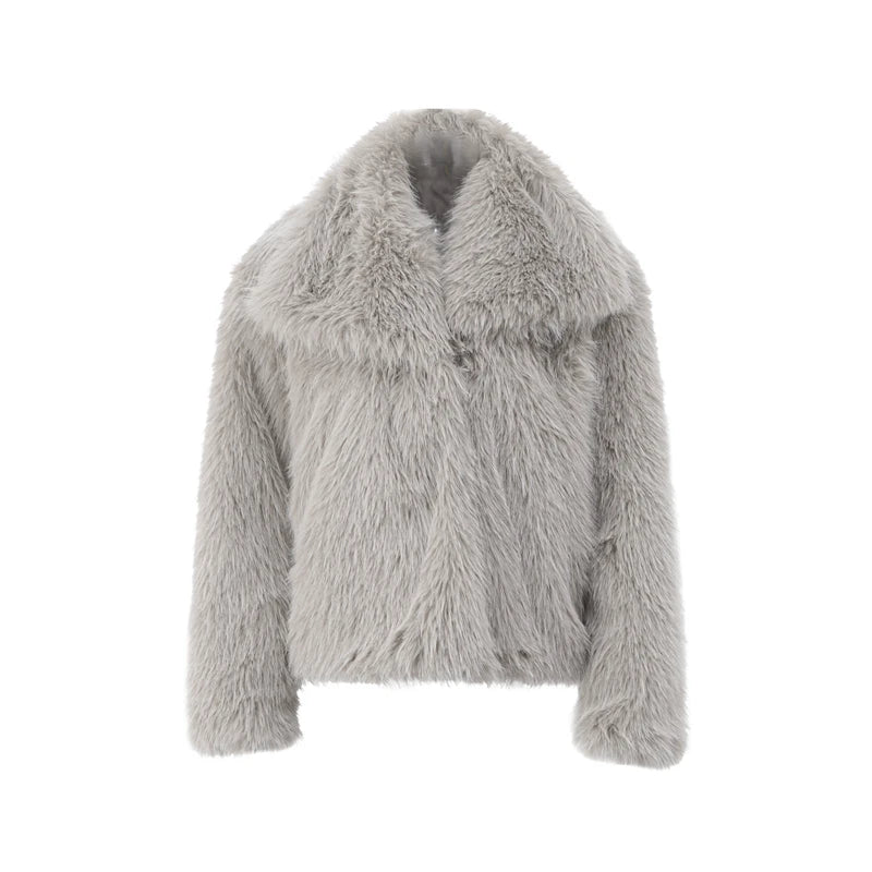 Faux Fur Long Hair Single-Breasted Short Jacket