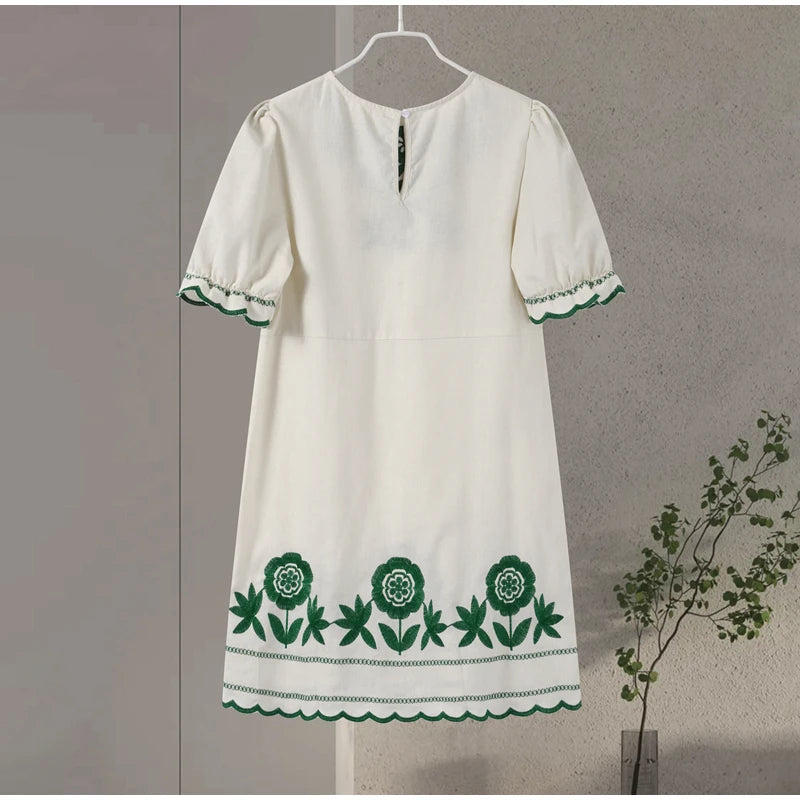 Embroidered Short Sleeves Mini Dress