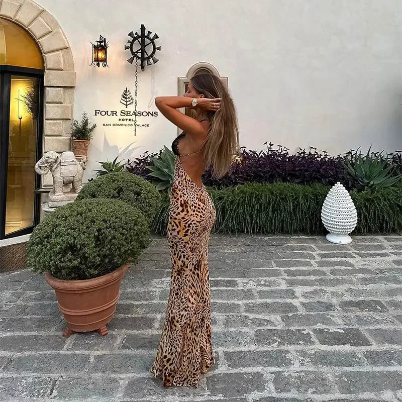 Leopard Print Lace See Through Dress