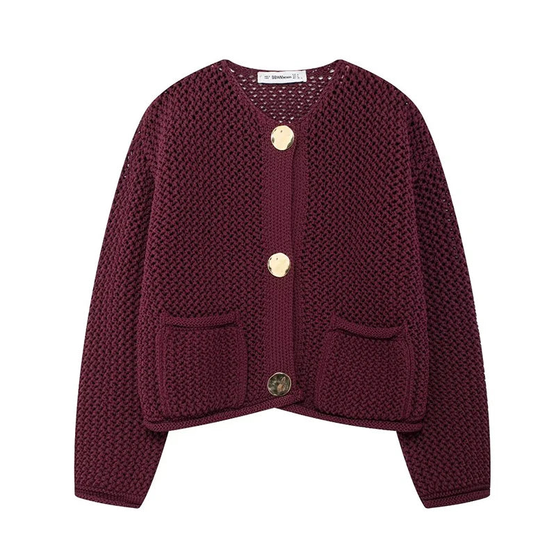 Burgundy Chunky Knit Cardigan