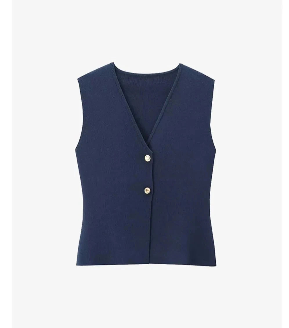 Knit Waistcoat Top with Gold Buttons