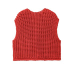 Red Knit Gilet with Gold Buttons