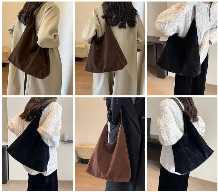 Faux Suede Tote Shoulder Bag