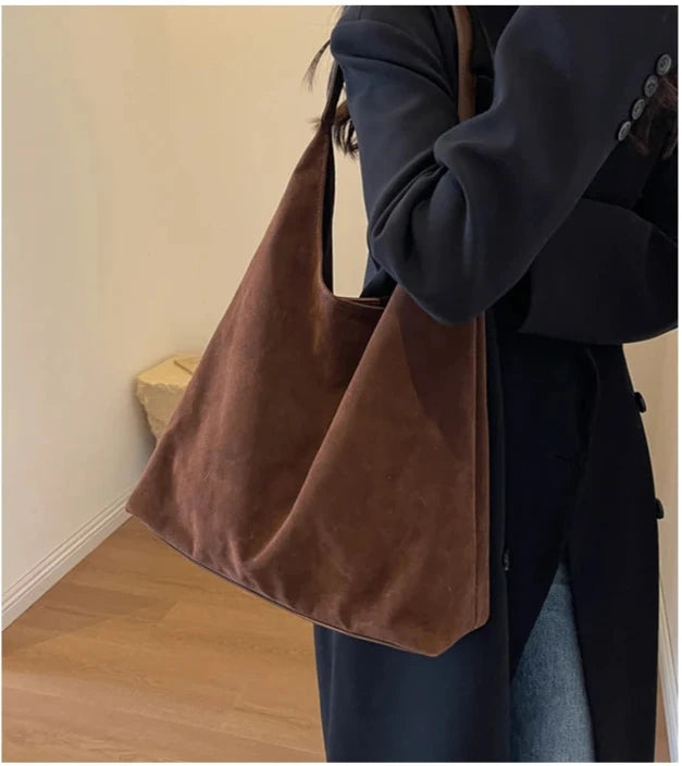 Faux Suede Tote Shoulder Bag